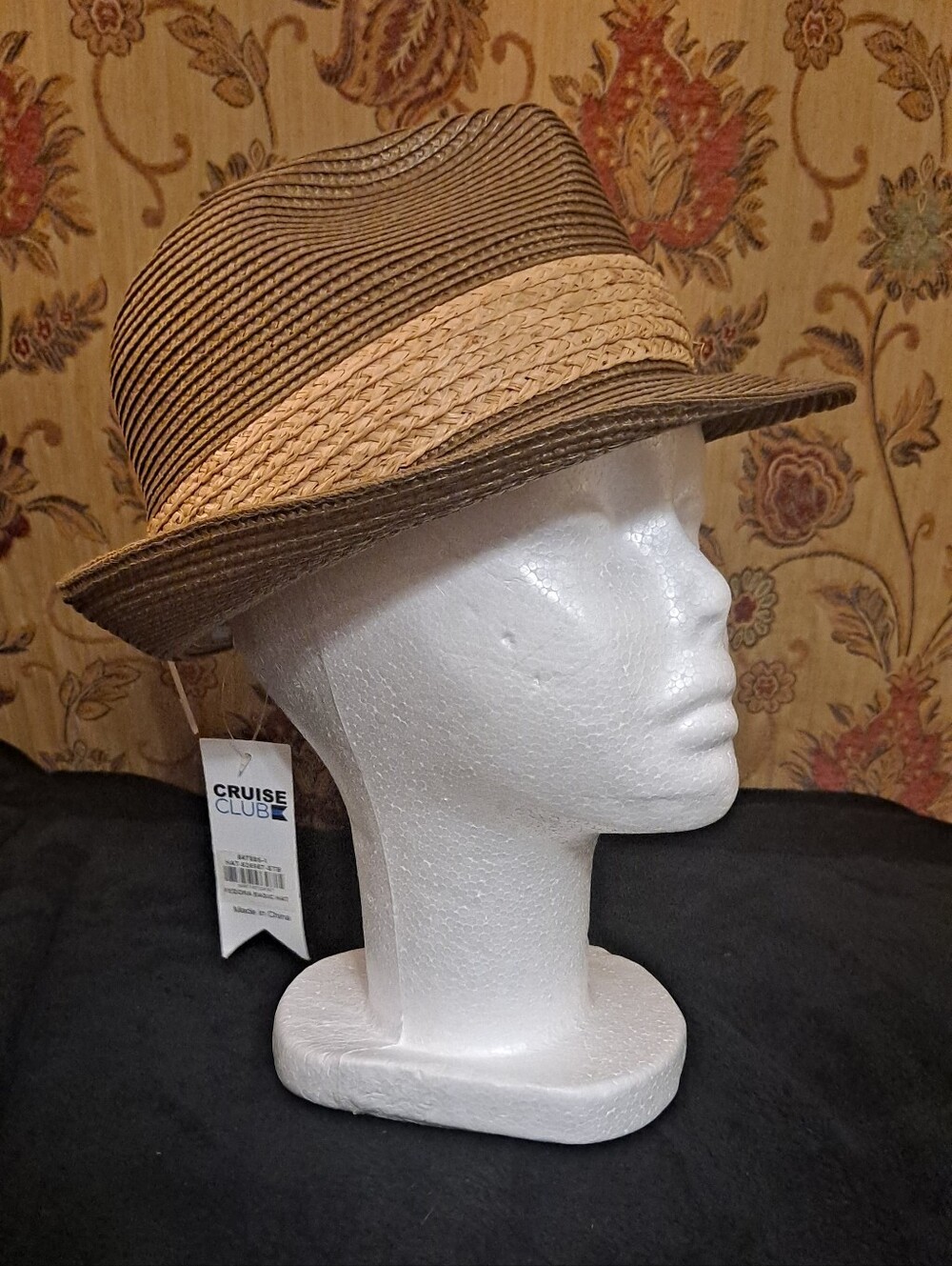 Men’s Brown Straw Fedora with Natural Band NWT